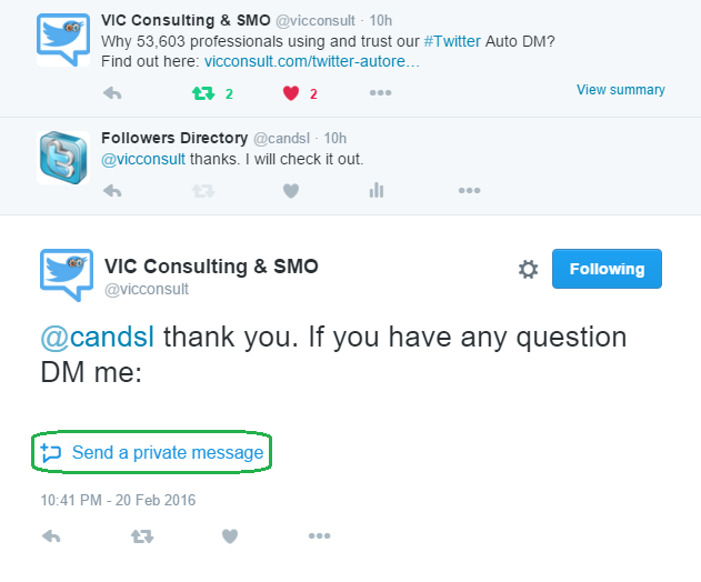 Twitter Tweet: Send a private message link generator