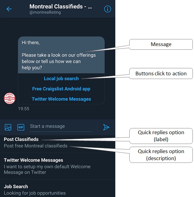 rich Twitter DM example