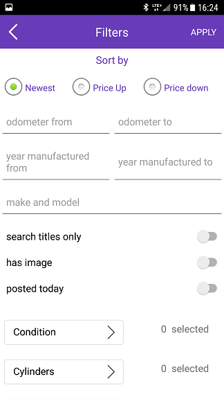 search filters settings craigslist android app